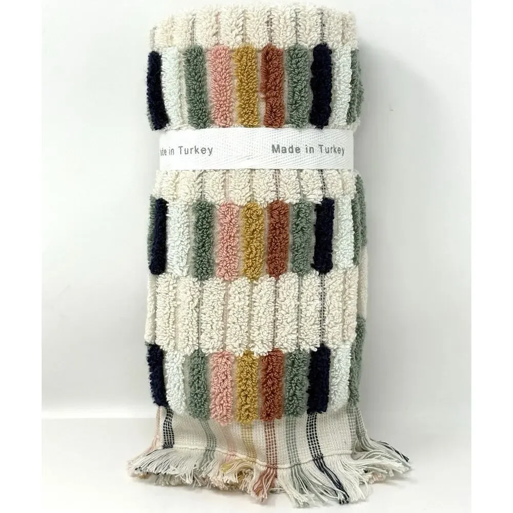 Brooks Brothers Turkish Cotton Mosaic Fingertip Towels Multicolor Fringe Tip